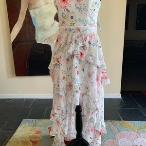 Aqua floral strapless maxi dress with tags.  Small